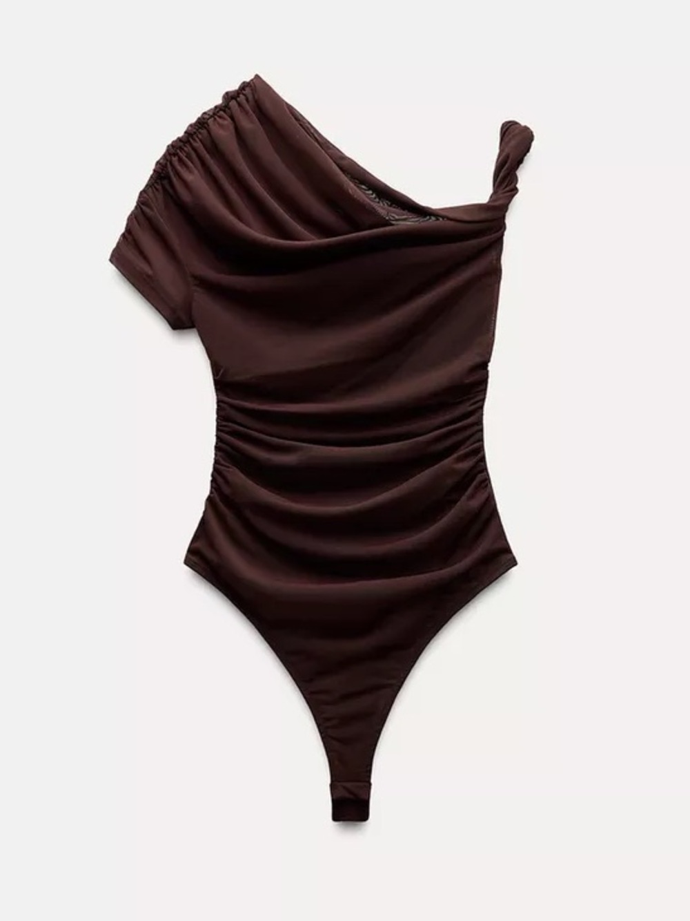 ZARA KNOTTED ASYMMETRIC MESH BODYSUIT - Small